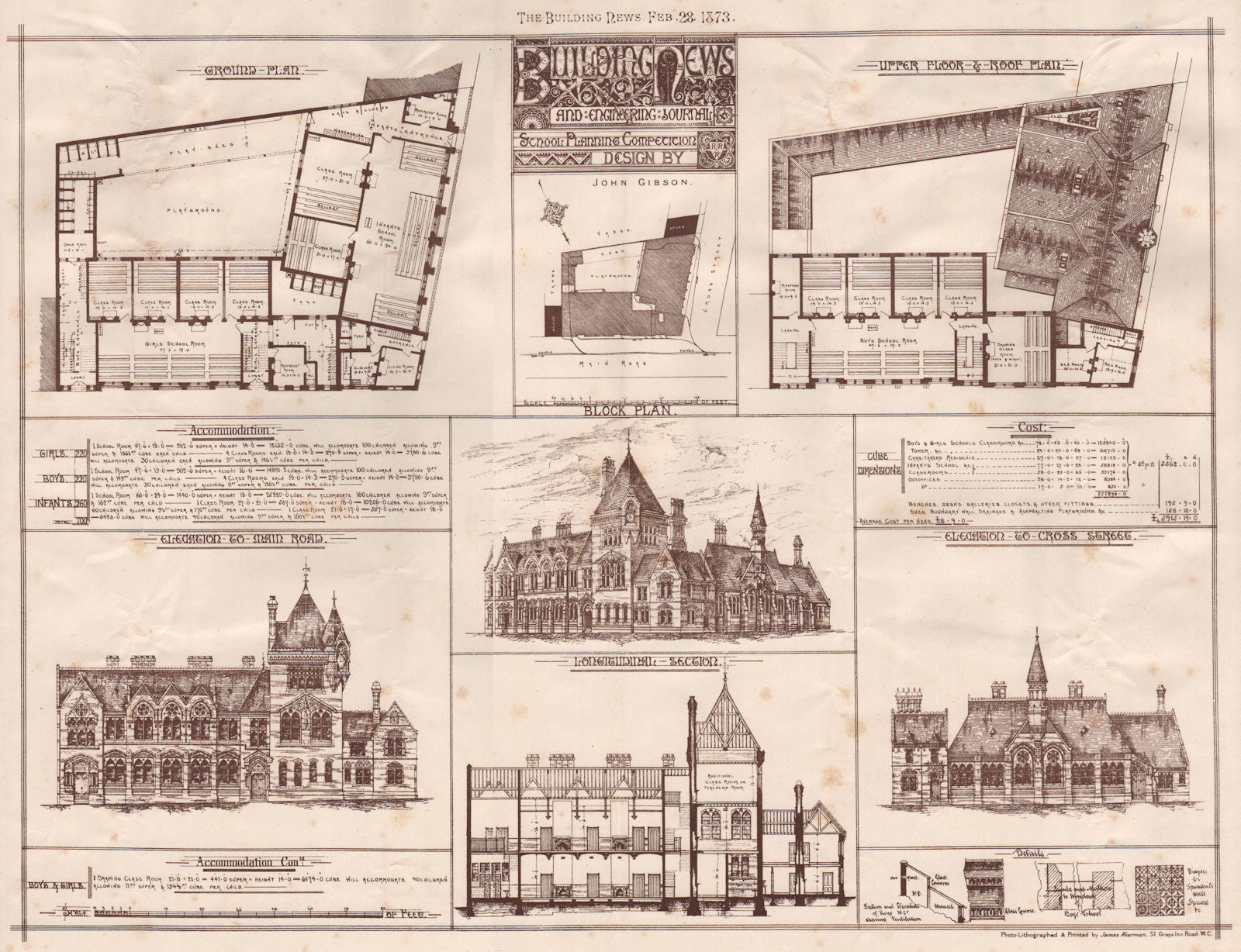 Building News School Planning competition; designed by John Gibbson 1873 print